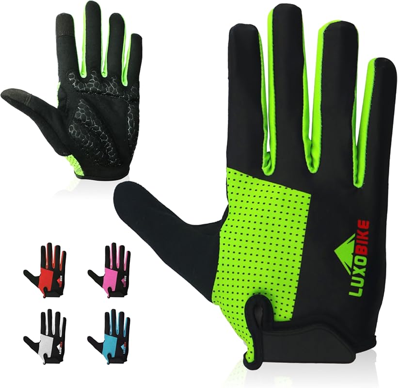 Lightweight Full Finger Bike Gloves with Anti-Slip Pad, Touchscreen Su