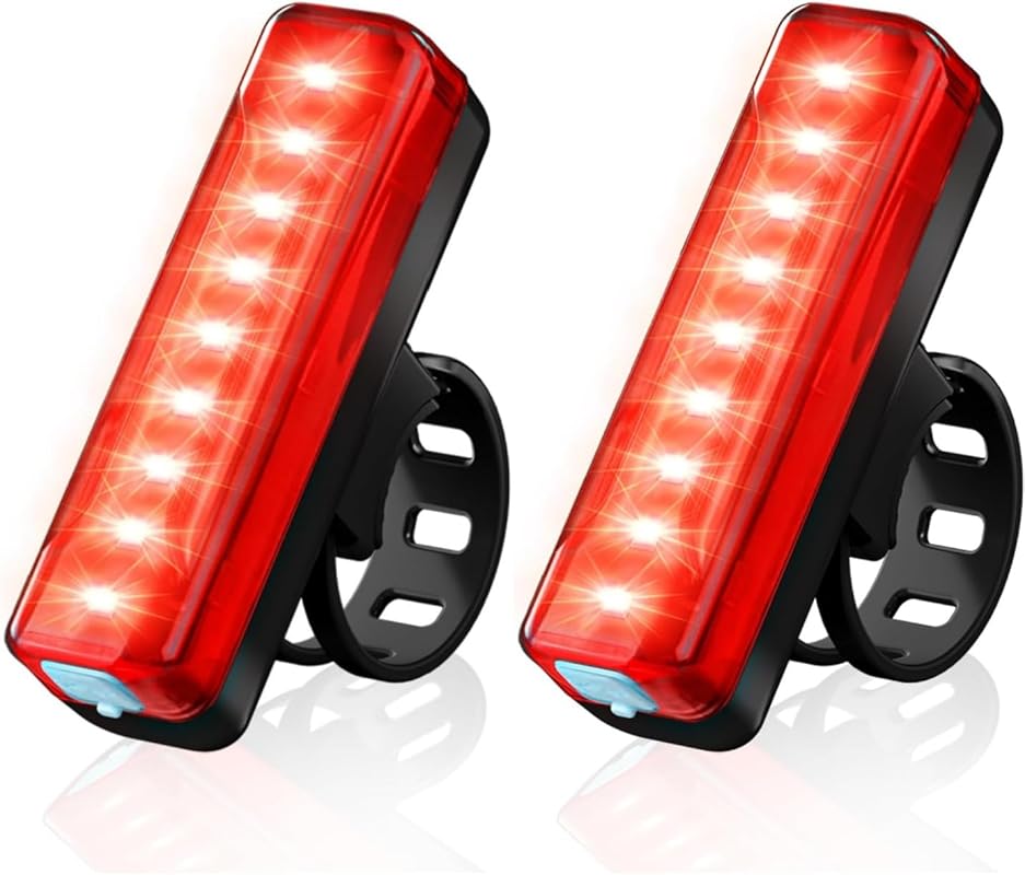 2 Pack LED Bike Tail Light, USB Rechargeable 1200mAh, 50-Hour Runtime,