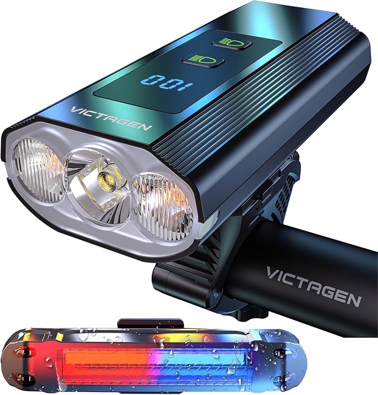 Victagen 8000 Lumen USB-C Rechargeable Bike Light Set, 3-LED Super Bri