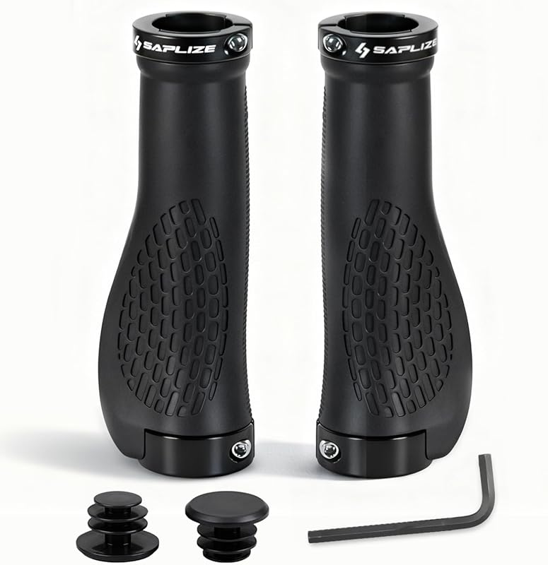 SAPLIZE Ergonomic Bike Handlebar Grips, Aluminum Double Lock-On, Multi