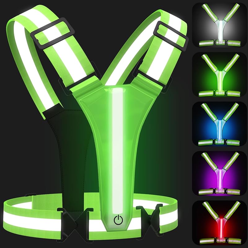 LED Reflective Running Vest, Adjustable Rechargeable High-Visibility S