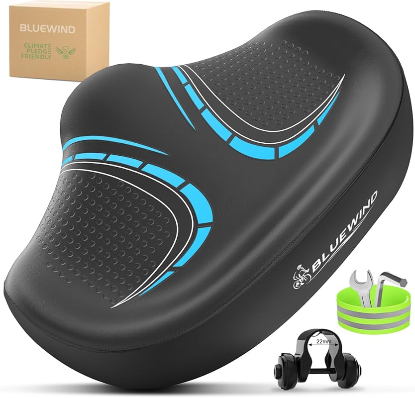 BLUEWIND Noseless Oversized Bike Seat with Backrest, Wide Comfort Sadd
