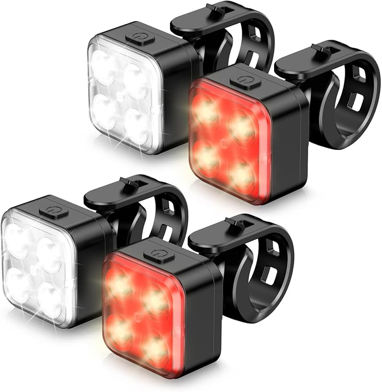 Akale Rechargeable Bike Lights Set, Front and Rear 4-Mode Waterproof B