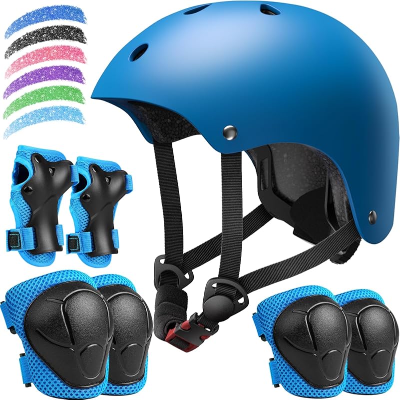 Kids Adjustable Bike Helmet and Pad Set for Boys and Girls Ages 2-14