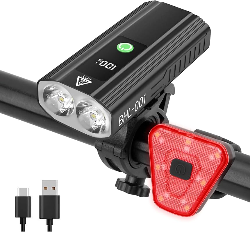 3000 Lumen USB-C Rechargeable Bike Lights Set, Super Bright Front and
