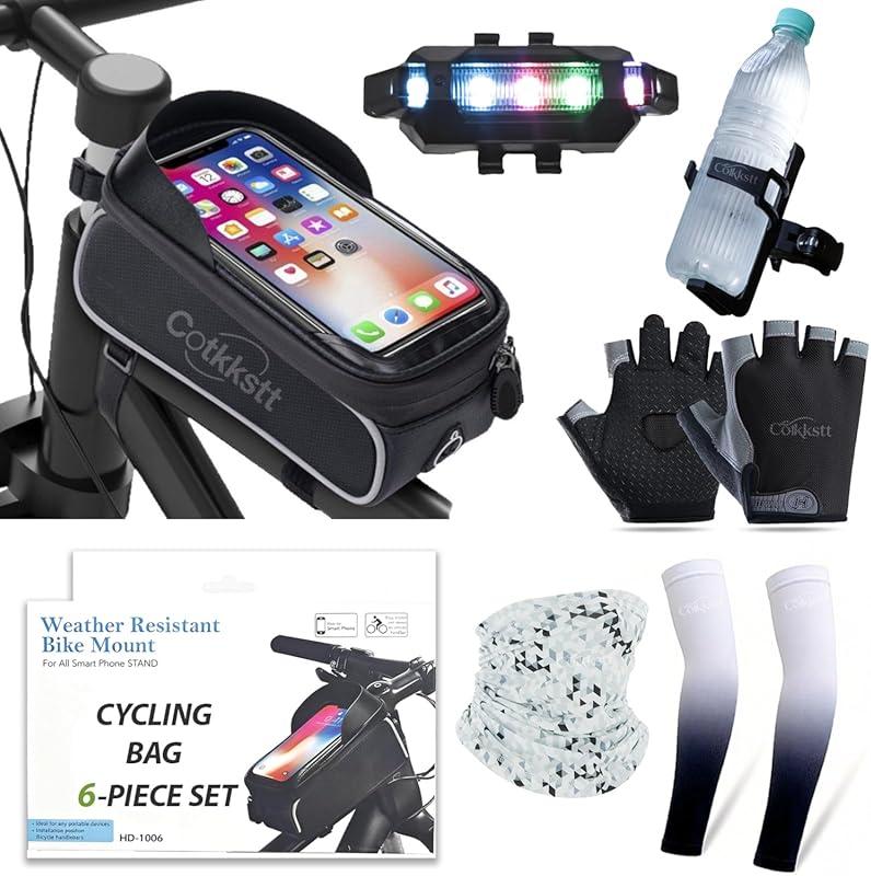 6-Piece Mountain Bike Accessories Kit with Bag, Gloves, Waterproof Tai