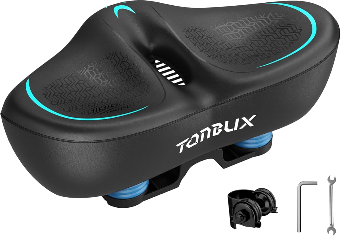 TONBUX Wide Bike Seat with 6cm Padding, Comfortable Peloton and Statio