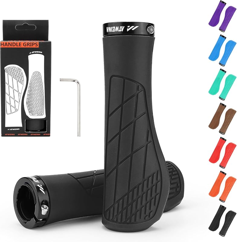 Mountain Bike Handlebar Grips, Aluminum Lock-On, Shock-Absorbing Silic