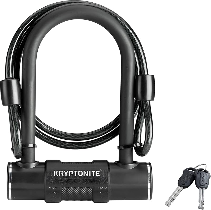 Kryptonite High Security Bike U-Lock with Braided Steel Cable and Keys