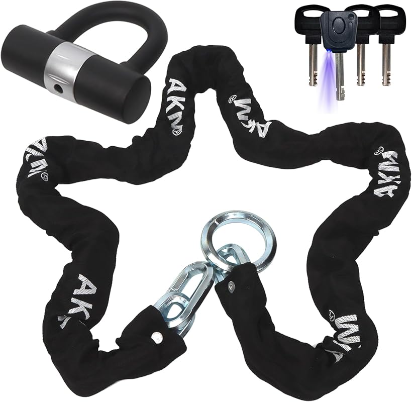 AKM Heavy Duty Motorcycle Chain Lock, 6-Foot Anti-Theft Steel Security
