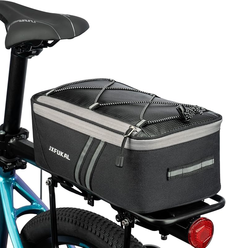 JXFUKAL Waterproof Rear Bike Rack Bag with Rain Cover, Reflector, Adjustable Cord