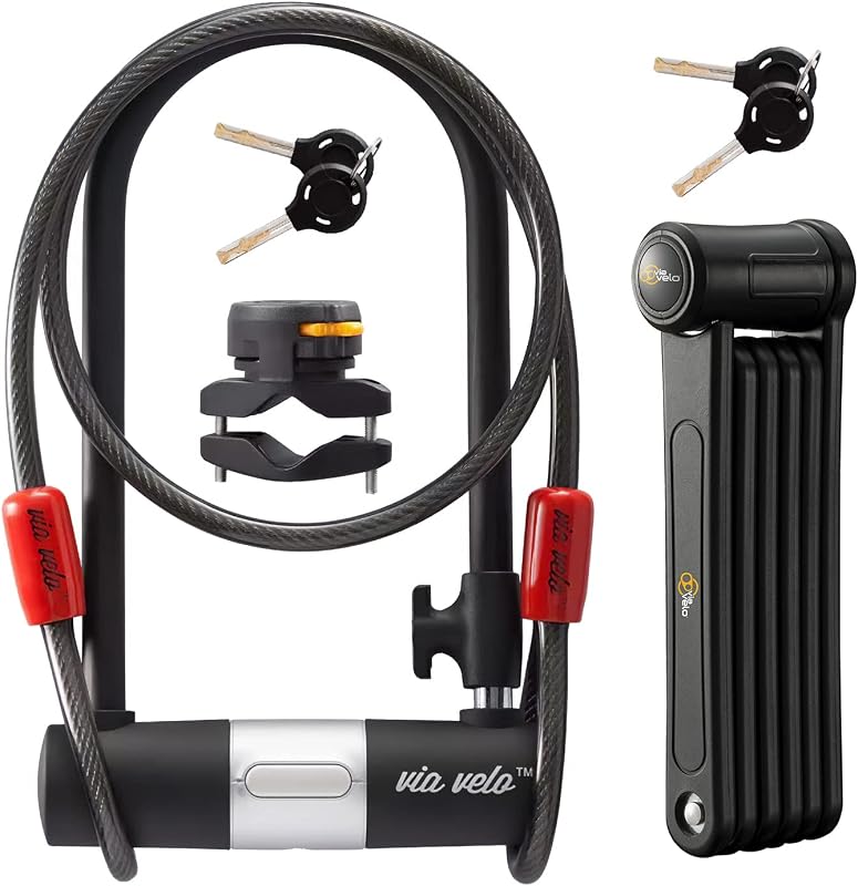 Via Velo Electric Bike Lock Set with U-Lock, Folding Lock, Cable, and