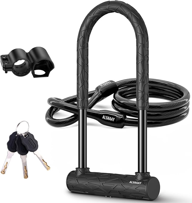 Heavy-Duty 20mm Bike U-Lock with 4-Foot Steel Cable, Keys, and Mountin