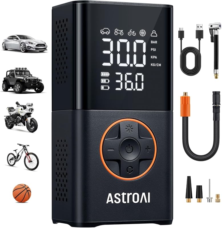 AstroAI L7 Portable Tire Inflator, 150 PSI Cordless Mini Air Compressor with Digital Gauge