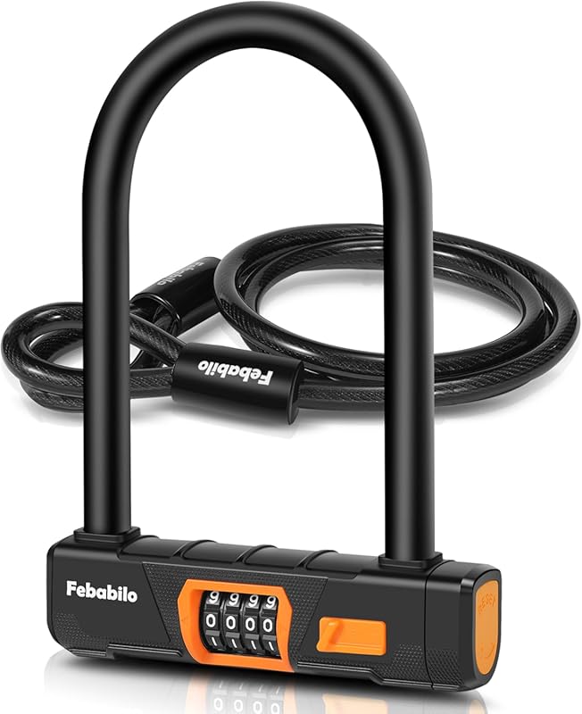 Heavy Duty Combo Bike U Lock with 5ft Cable, 4-Digit Resettable, E-Bik