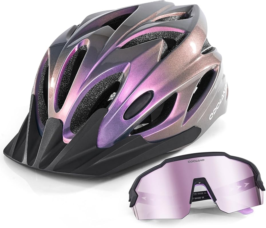 Odoland Adult Bike Helmet and Sunglasses Set