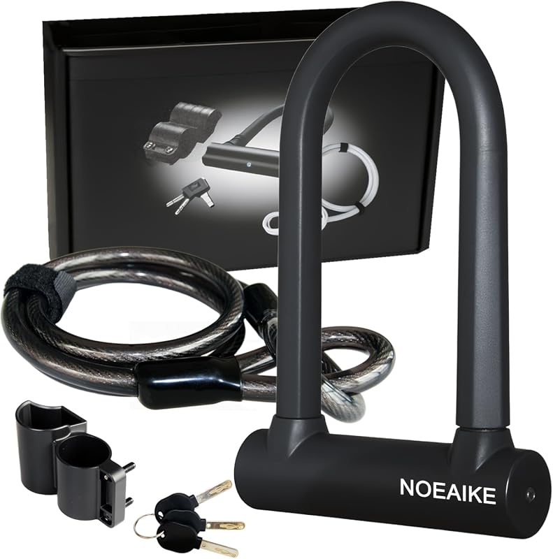 Heavy-Duty Bike U-Lock with 4-Foot Steel Cable, Keys, and Mounting Bra