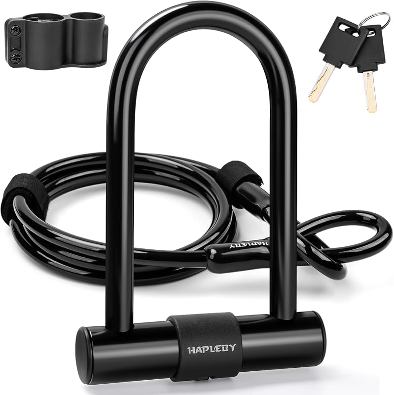 Hapleby Premium Bike U-Lock Set with 6-Foot Steel Cable, Keys, and Mou