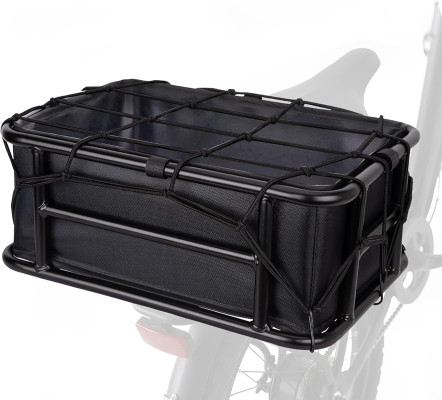 Lambolt Heavy-Duty Rear Rack Bike Basket with Waterproof Liner, Cargo Net, and Rain Cover