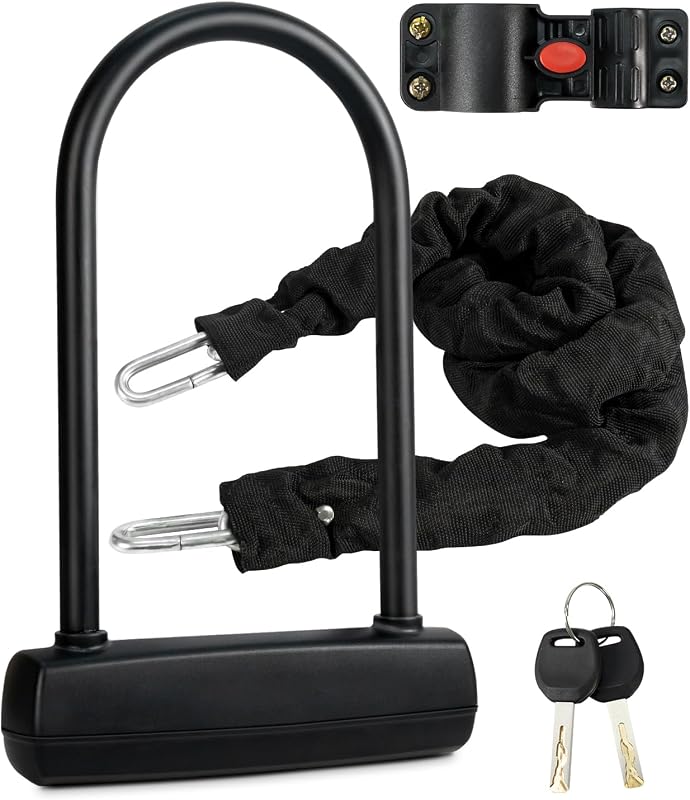 Heavy-Duty Bike U Lock with 4-Foot Chain, Keys, and Mounting Bracket f
