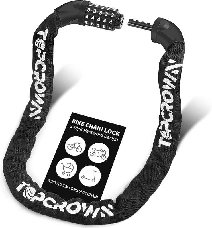 Topcrown 3.2-Foot Resettable 5-Digit Bike Chain Lock