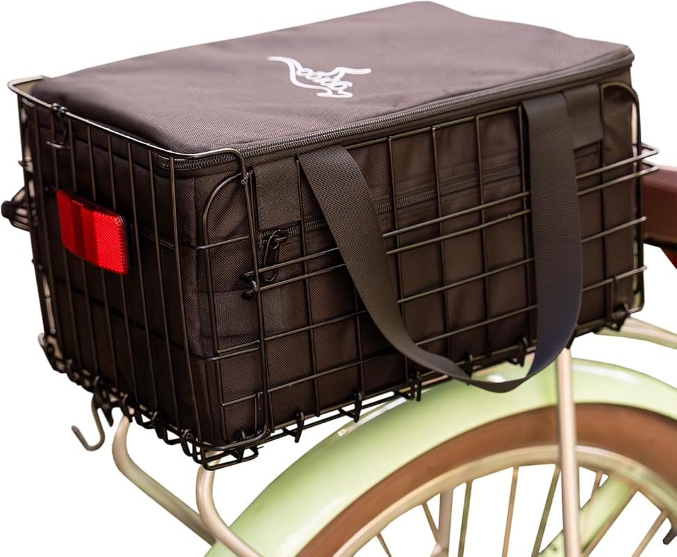 Foldable Bike Basket with Insulated Cooler Bag and Weatherproof Steel Wire Rack