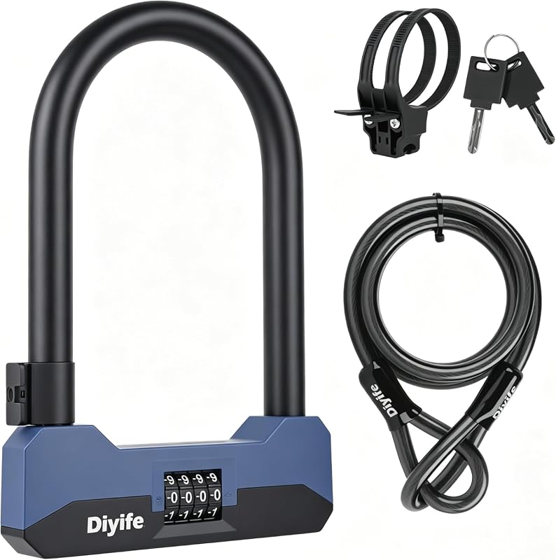 Diyife 18mm Combination Bike U-Lock with 5-Foot Steel Cable and Mounti