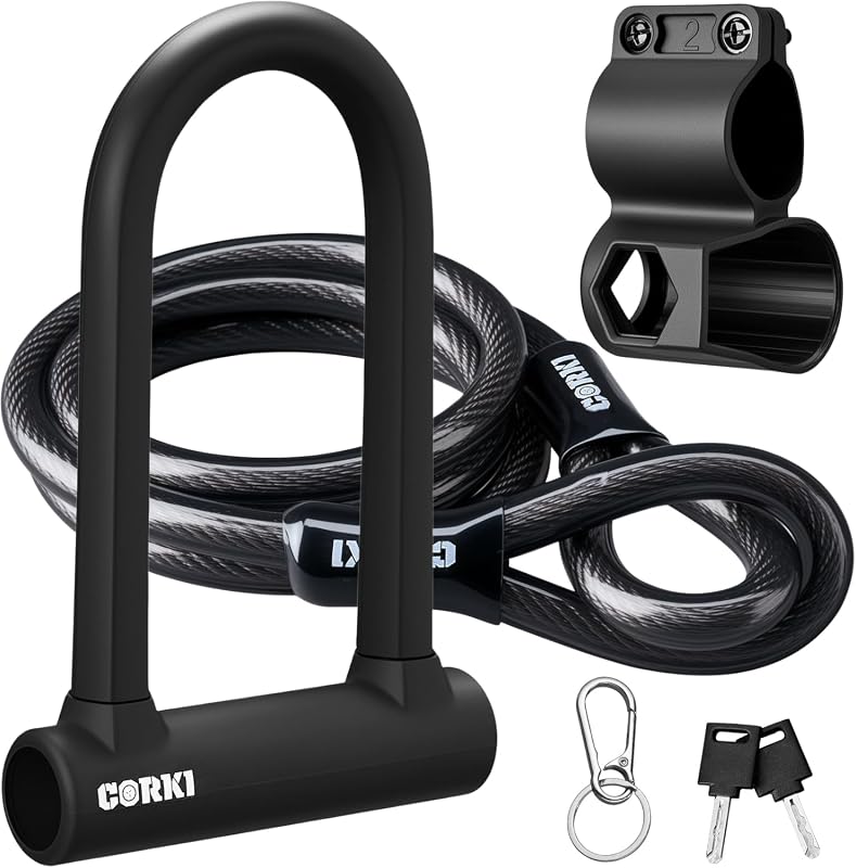 Corki Heavy Duty Bike U-Lock with 5ft Cable, Keys, Mounting Bracket