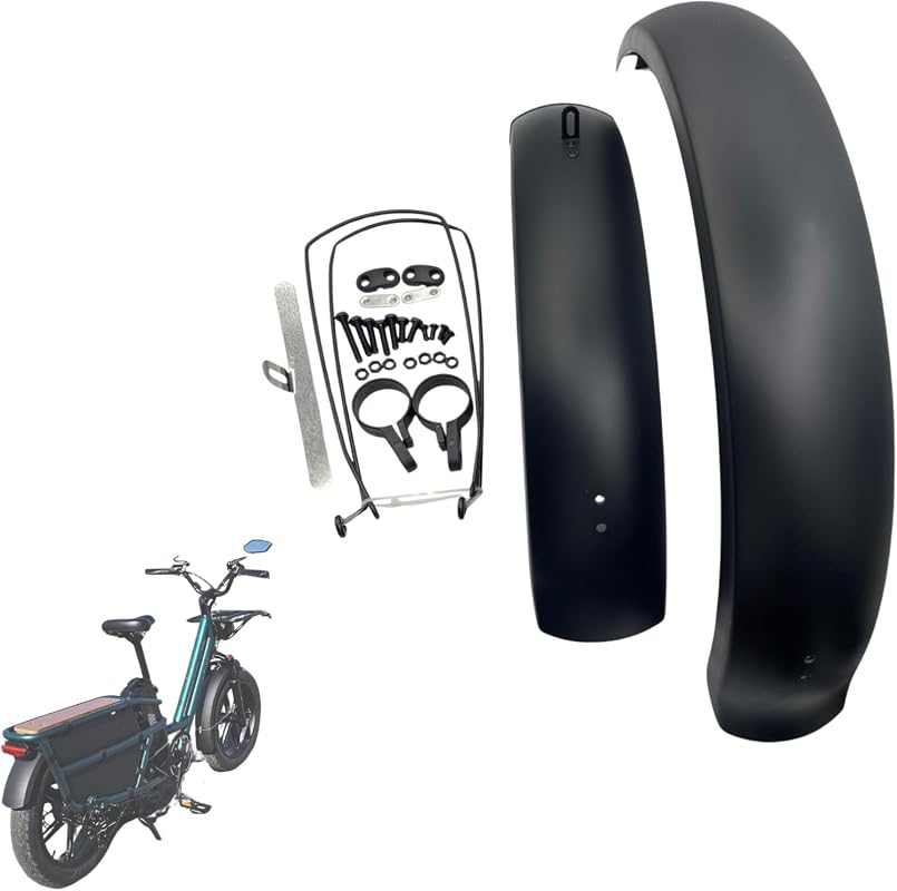 Fat Bike Front and Rear Fender Set for E-Bikes and Mountain Bikes, Full Coverage, Black, 20x4.0 Inch