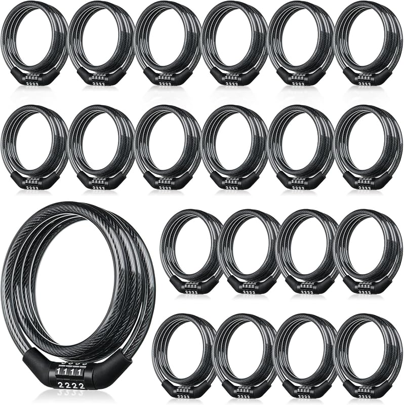 Hotop 20-Pack 4ft 4-Digit Coiled Bike Lock Cables, Preset Combination,