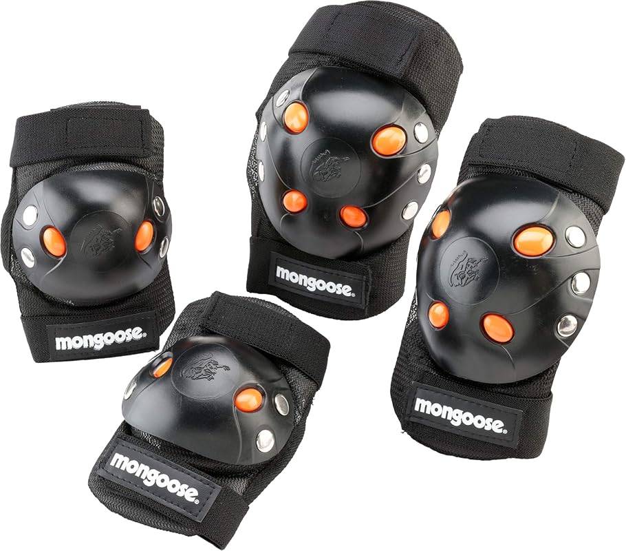 Mongoose Kids BMX Pad Set with Knee and Elbow Pads, Gel Inserts, Adjustable Straps