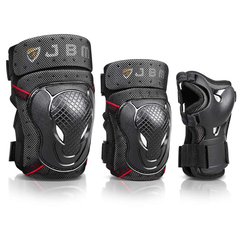JBM Adult Youth Bike Protective Gear Set with Knee Pads, Elbow Pads, Wrist Guards