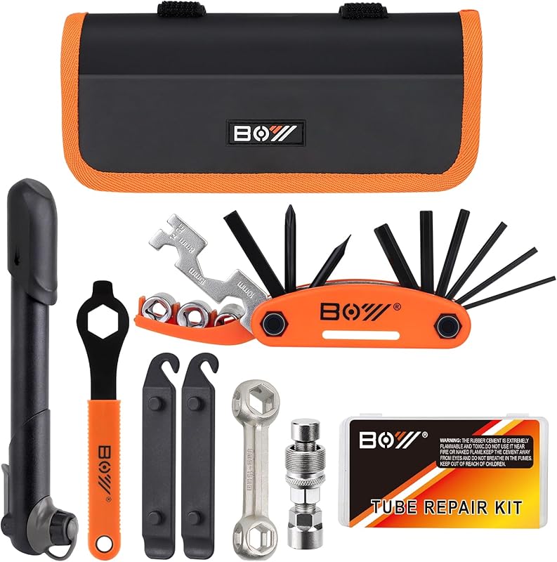 Bicycle Repair Bag with Tire Pump, Glueless Patches, and Portable Maintenance Tools for Travel