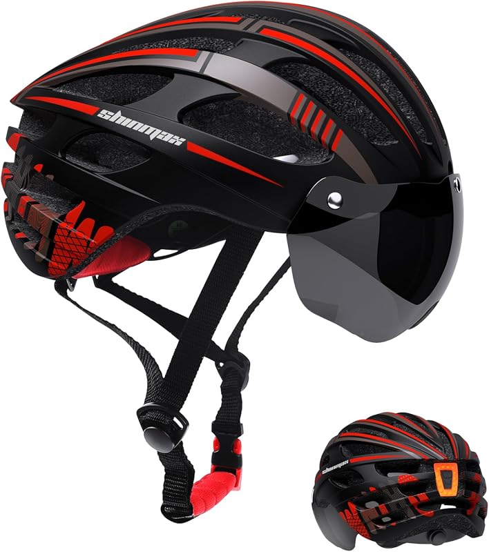 Shinmax Adult Bike Helmet with USB Rear Light, UV400 Goggles, Lightweight Adjustable Fit