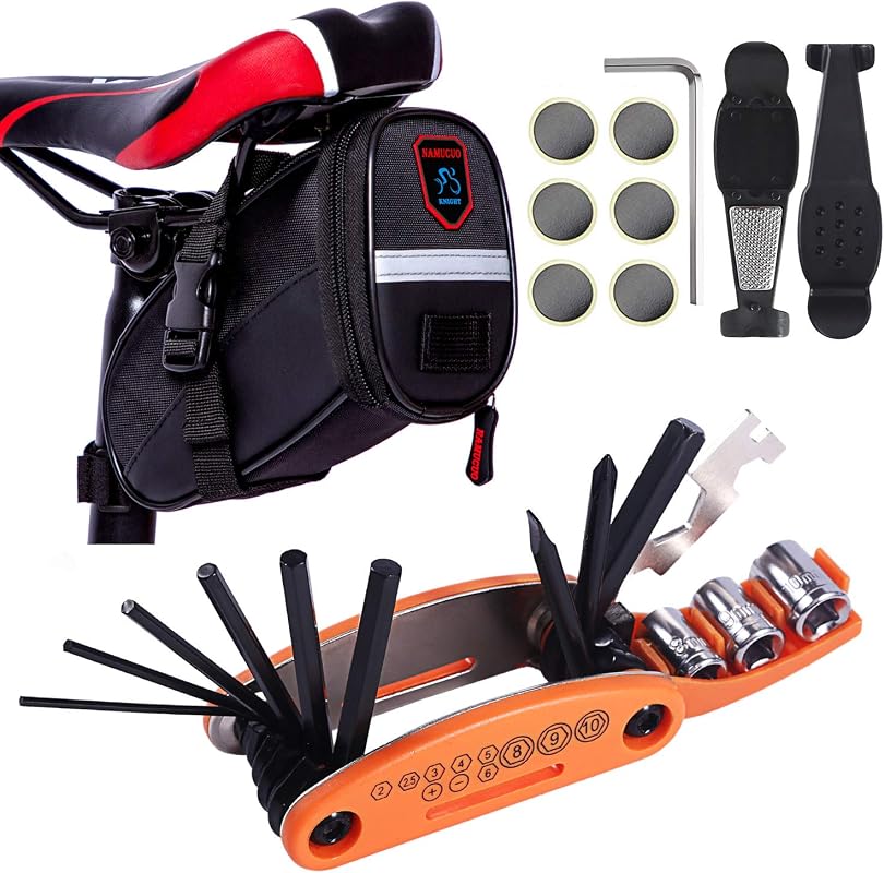 YBEKI 10-in-1 Bike Repair Kit with Glueless Patches, Tire Levers, and Waterproof Saddle Bag