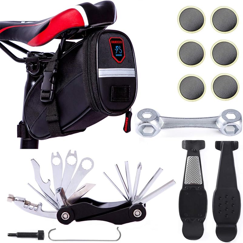 YBEKI 10-in-1 Bike Repair Kit with Glueless Patches, Tire Levers, and Waterproof Saddle Bag