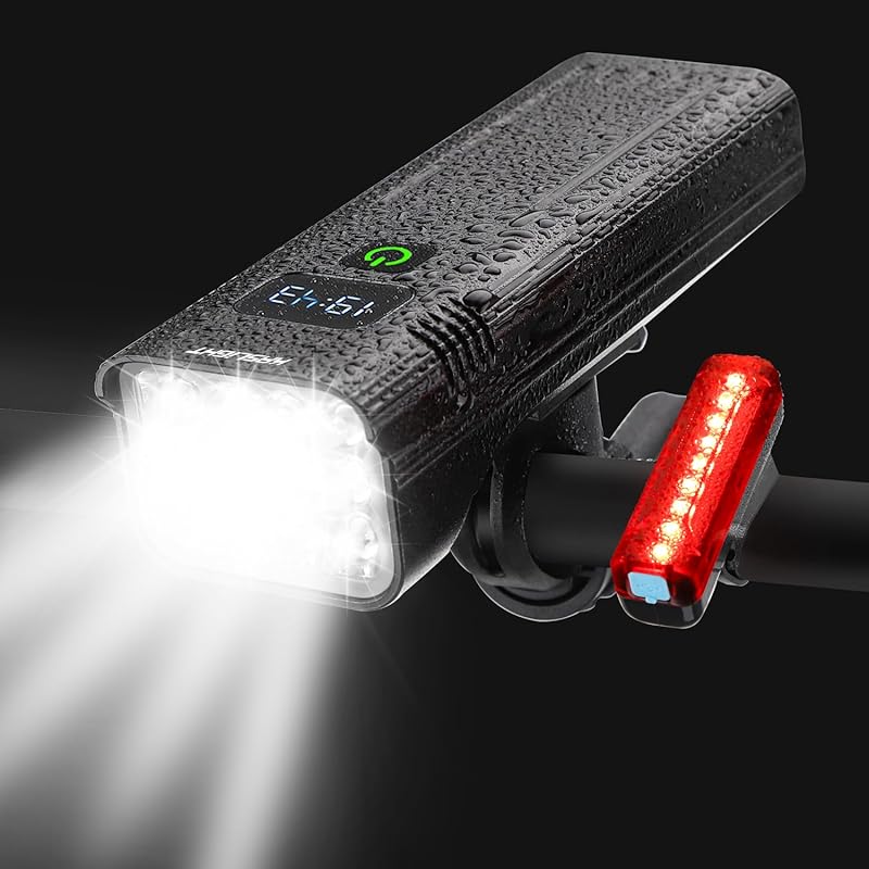 10000 Lumen LED Bike Headlight with High and Low Beam, Rechargeable Front and Rear Lights