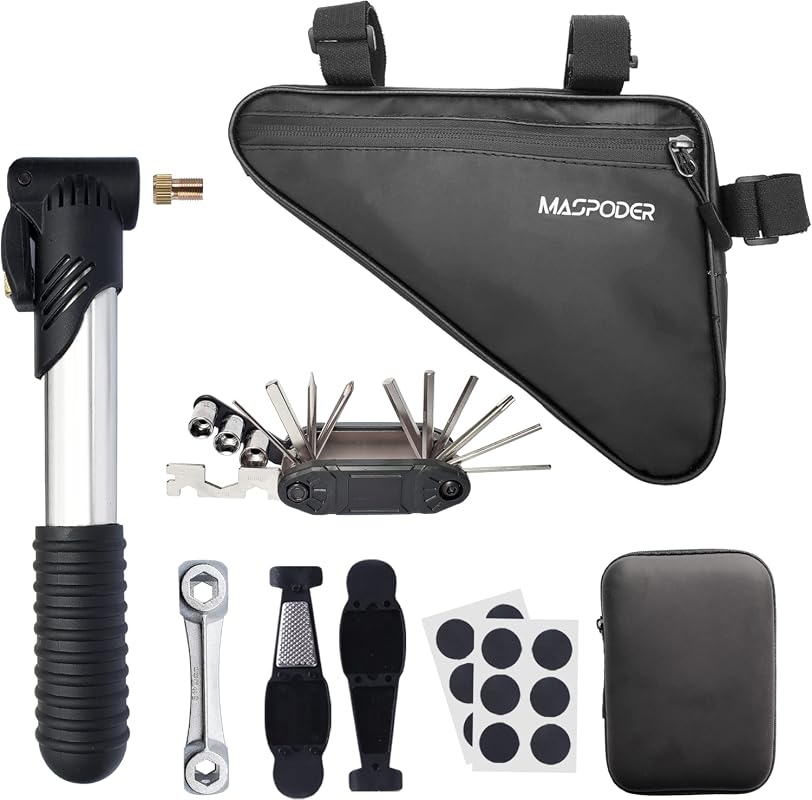 Bike Tool Kit with Frame Bag, Mini Pump, Multitool, Tire Levers, and Patches