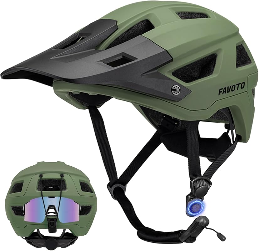 Favoto Adult Mountain Bike Helmet with Magnetic Buckle, Removable Visor, Lightweight for Cycling