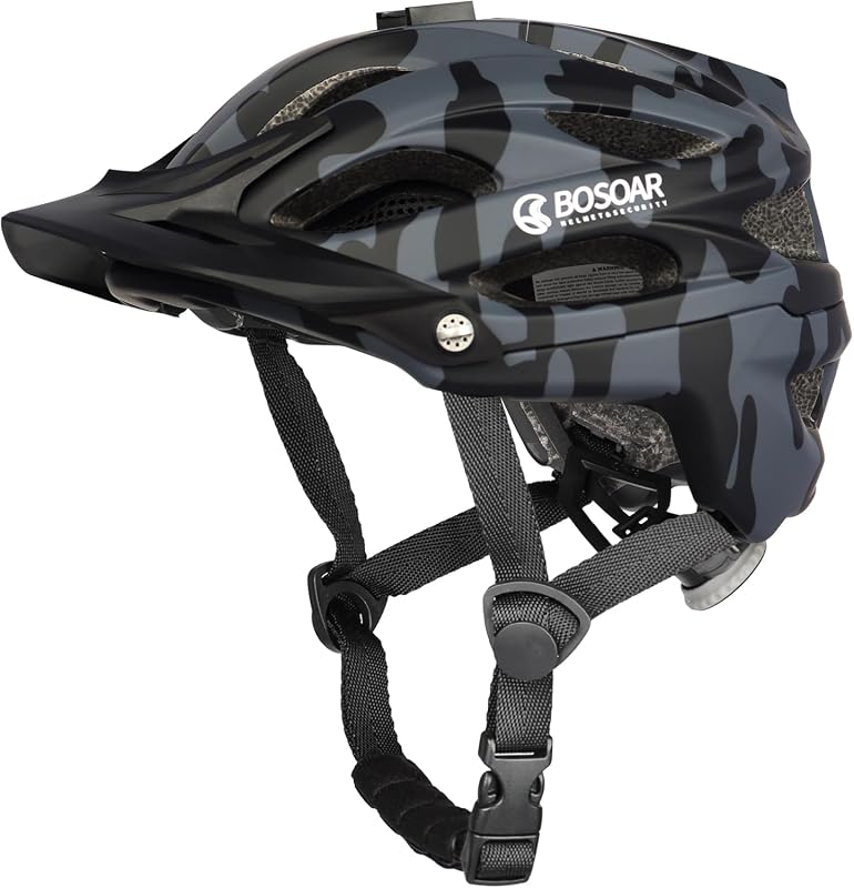 Bosoar Adult Mountain Bike Helmet with Camera Mount, Detachable Visor, Lightweight Fit