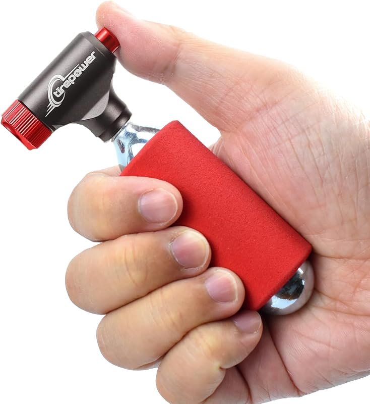 CO2 Bike Tire Inflator with screw-on nozzle and push-button design