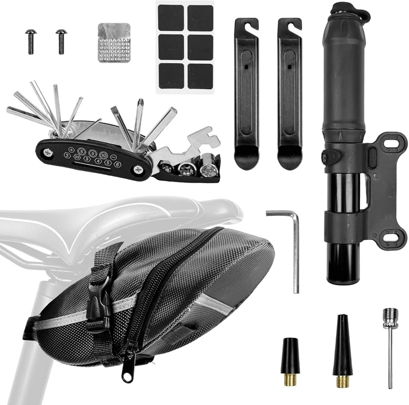 Waterproof Bicycle Seat Bag with 15-in-1 Bike Tool Kit and Mini Pump