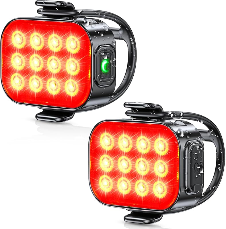 ISEYOU 2-Pack USB Rechargeable Bike Tail Lights, 6 Modes, IP65 Waterproof, Drop Resistant