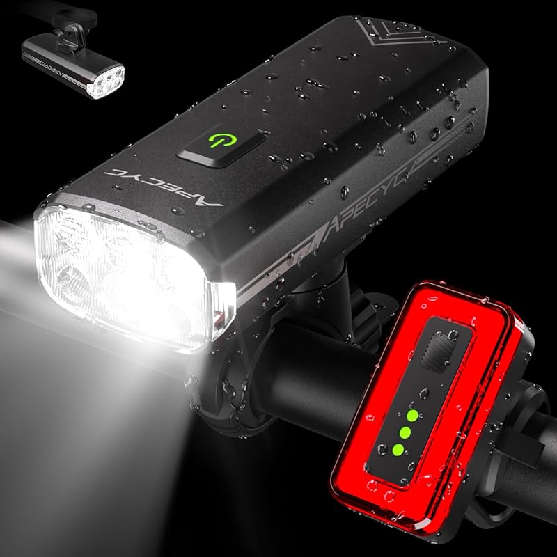 APECYC 2000LM USB-C Rechargeable Bike Lights for Garmin and GoPro Mounts