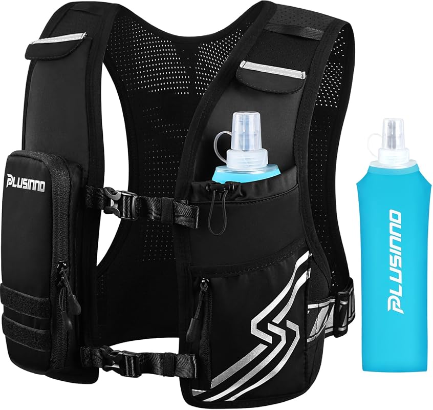 Reflective Running Hydration Vest with 500ml Soft Flask, Phone Pocket, and Adjustable Straps