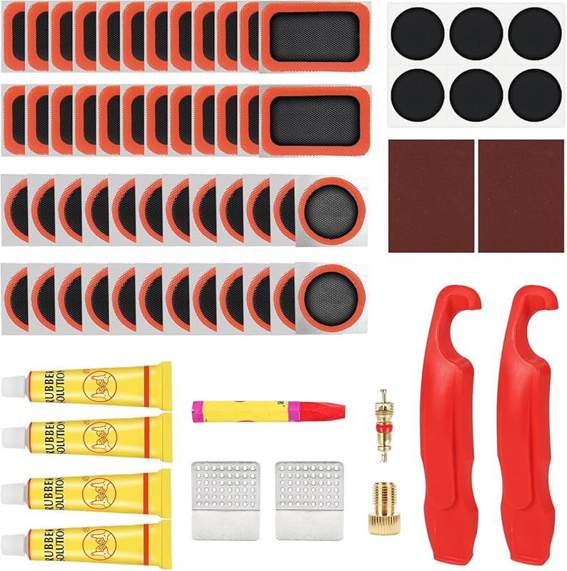 80-Piece Self-Adhesive Bike Tire Repair Kit with Storage Box and Valve Converter