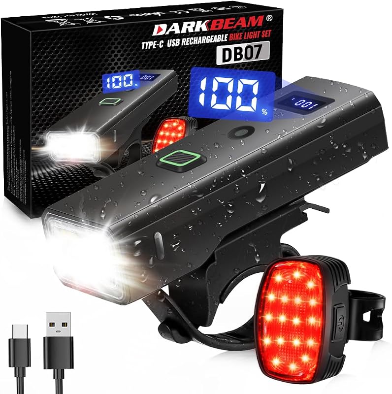 DARKBEAM USB-C Rechargeable Bike Light Set, 4000LM Front and Rear Lights, 4+5 Modes