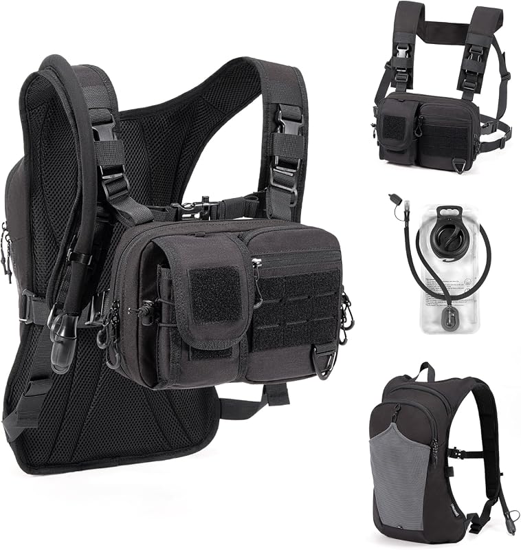 2-in-1 Tactical Hydration Backpack with 2.5L Bladder, Molle Chest Pack for Cycling and Hiking