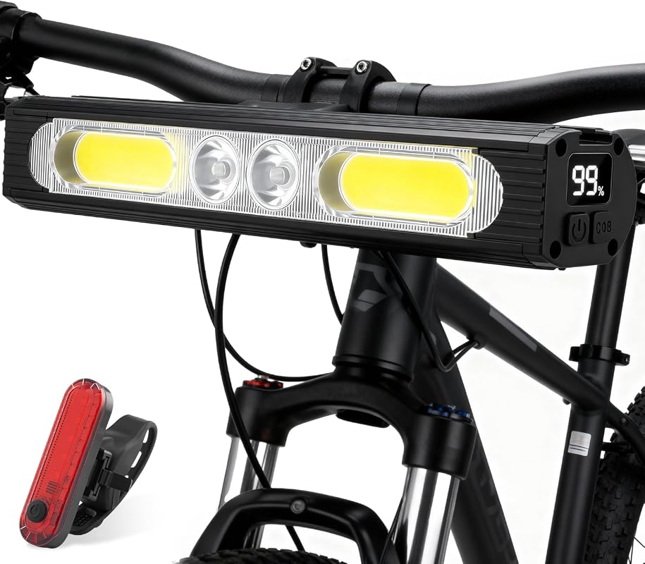 1500 Lumen USB-C Rechargeable Bike Light Set with OLED Display, Waterproof High/Low Beam