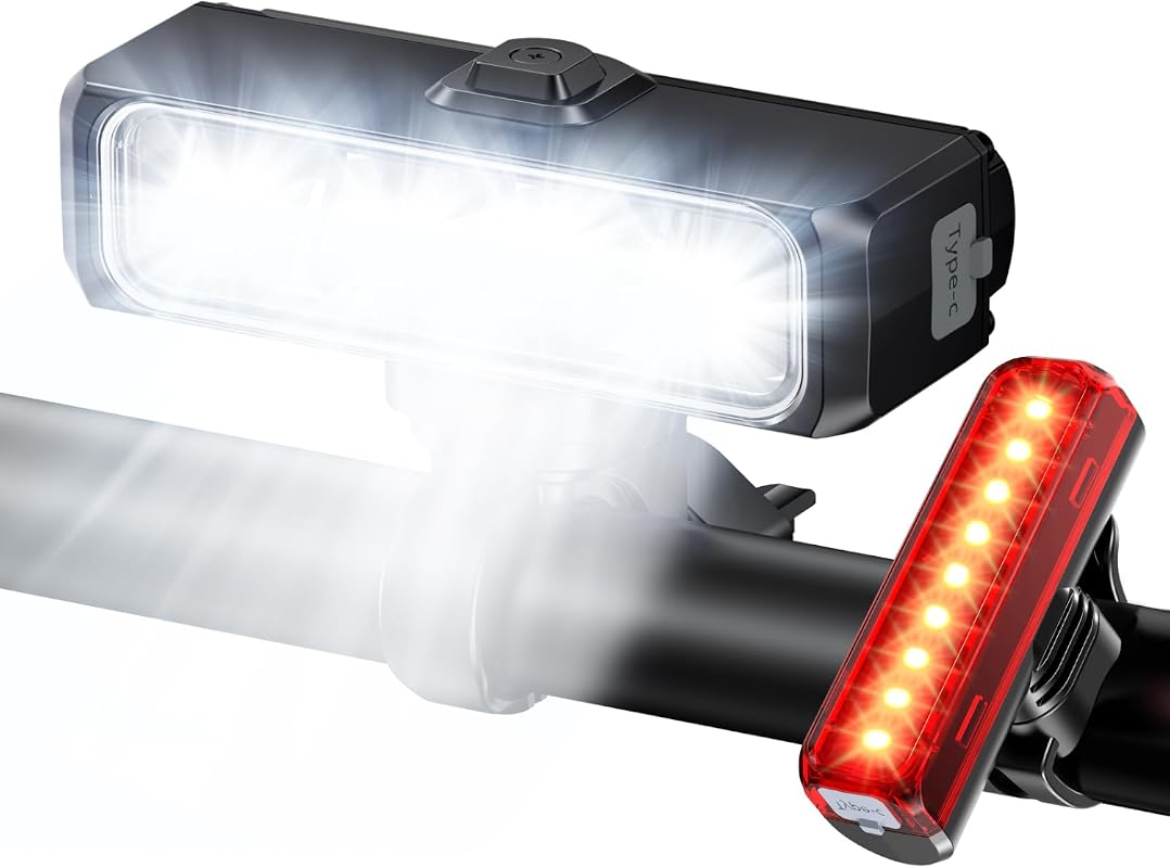 WOCBUY 1500 lumen wide beam USB rechargeable bike lights